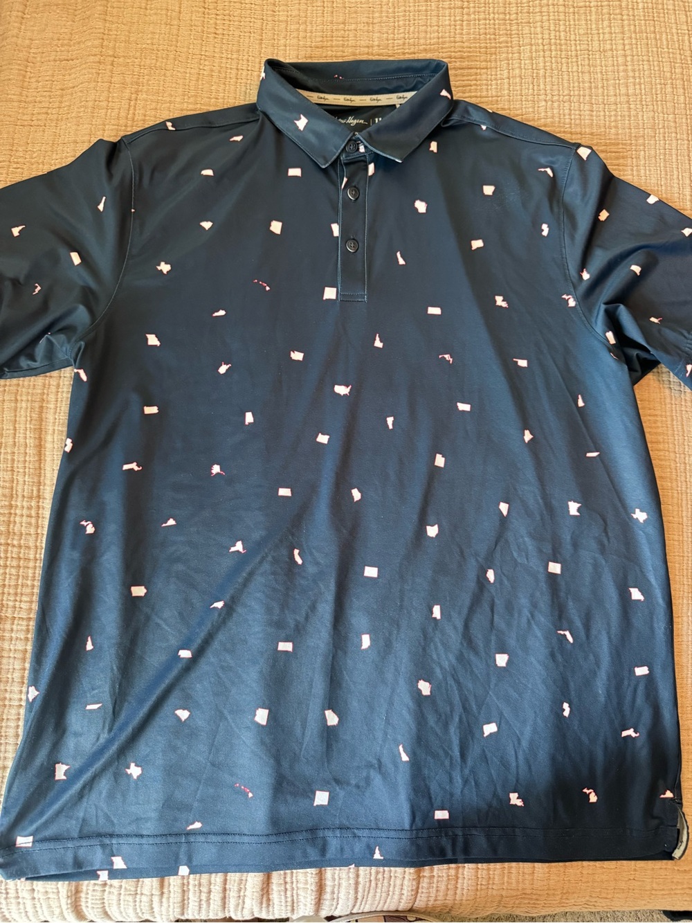 Walter Hagen Navy Polo with Pink Micro Shapes